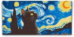 Gyémántszemes kirakó - Vincent Van Gogh - Csillagos éj és a macska Méret: 40x80cm, Keretezés: Keret nélkül (csak a vászon), Gyémántok: Kerek