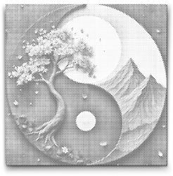  PontPöttyöző - Jin Jang - Ősz nap és éj Méret: 50x50cm, Keretezés: Kartonlemezen, Szín: Kék