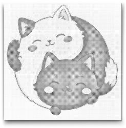  PontPöttyöző - Jin Jang Cicák Méret: 50x50cm, Keretezés: Kerek keret, Szín: Kék