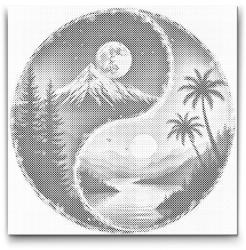  PontPöttyöző - Jin Jang Nap és hold Méret: 50x50cm, Keretezés: Műanyagtáblával, Szín: Kék