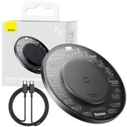 Baseus Simple 2, Wireless Qi induktív töltő, 15W USB-C - USB-C kábellel (fekete)
