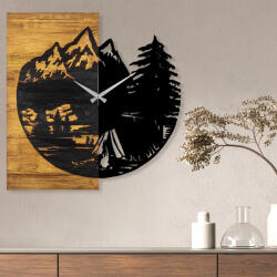 Wallity Elegáns dekoratív fa falióra, 56 x 3 x 58 cm | 100% fa és fém, csendes mechanizmus | Egyedi dió-fekete kivitel, bármilyen helyiségbe tökéletes (88856-539TNL1119)