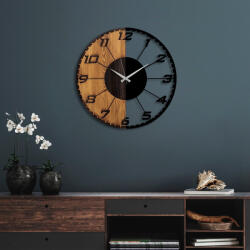 Wallity Elegáns dekoratív fa falióra, 56 x 3 x 56 cm | 100% fa és fém, csendes mechanizmus | Egyedi dió-fekete kivitel, bármilyen helyiségbe tökéletes (88857-539TNL1143)