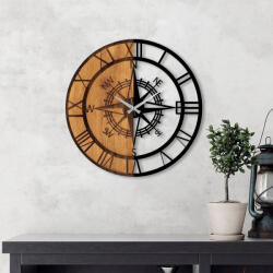 Wallity Elegáns dekoratív fa falióra, 56 x 3 x 56 cm | 100% fa és fém, csendes mechanizmus | Egyedi dió-fekete kivitel, bármilyen helyiségbe tökéletes (88859-539TNL1153)