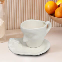 Aberto Design Elegáns fehér kerámia bögrekészlet (2 db) csészealjjal, 15 cm | 100% kerámia, tökéletes a kávé és tea szerelmeseinek | Stílusos és funkcionális dizájn (85506-968HBR1136)