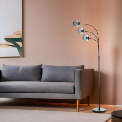Opviq Stílusos állólámpa fém házzal és üvegkupakkal, 170 cm magas, 30 cm lábátmérő | E27 aljzat, max 40 W, fekete és füst színek | Modern dekorációhoz tökéletes (87447-534LUN4571)
