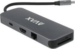 AVAX CONNECT+ 8in1 USB-C MultiPort adapter, 2xUSB-C, 2xUSB-A, HDMI, Gigabit LAN, SD, PD100W (HB612) (HB612)