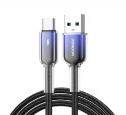 JOYROOM CRYSTAL-CLEAR adatkábel (USB - Type-C, 3A, gyorstöltő, 120cm, cipőfűző) FEKETE (S-A42_U_C_B)