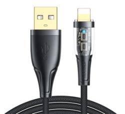 JOYROOM adatkábel (USB - lightning, 2.4A, 20W, gyorstöltő, 120cm, cipőfűző, LED jelzés) FEKETE Apple IPAD / iPhone 6 Plus 5.5 / iPhone SE