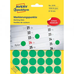 Avery Etikett címke, o18mm, jelölésre, 24 címke/ív, 44 ív/doboz, zöld (3376)