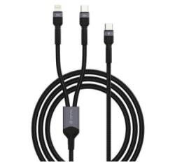 DEVIA EXTREME adatkábel 2in1 (Type-C - lightning/Type-C, 15W, PD gyorstöltő, 120cm, cipőfűző) FEKETE (EC648)