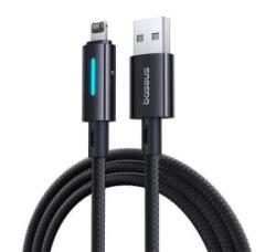 Baseus adatkábel (USB - lightning, 2.4A, PD gyorstöltő, 100cm, cipőfűző, törésgátló, LED kijelző) FEKETE Apple iPod touch 5 / iPhone 5S /
