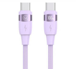 USAMS U85 adatkábel (Type-C - Type-C, 100W, PD gyorstöltő, 120cm, cipőfűző) LILA (SJ632USB03)