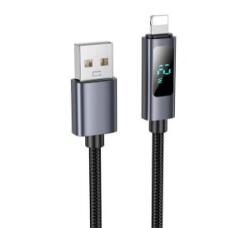 hoco. X112 adatkábel (USB - lightning, 2.4A, gyorstöltő, 100cm, LED kijelző, cipőfűző) FEKETE Apple IPAD (3rd Generation) / IPAD mini / IPAD