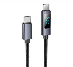 hoco. U112 adatkábel (Type-C - Type-C, 60W, PD gyorstöltő, 100cm, LED kijelző, cipőfűző) FEKETE (U112_BLACK) - aqua