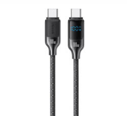 USAMS HX adatkábel (Type-C - Type-C, 100W, PD gyorstöltő, 120cm, cipőfűző, LED kijelző) FEKETE (SJ742USB01)