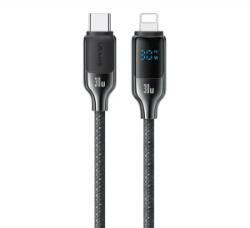 USAMS HX adatkábel (Type-C - lightning, 30W, PD gyorstöltő, 120cm, cipőfűző, LED kijelző) FEKETE (SJ741USB01)