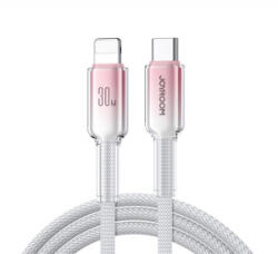 JOYROOM CRYSTAL-CLEAR adatkábel (Type-C - lightning, 3A, gyorstöltő, 120cm, cipőfűző) FEHÉR (S-A42_C_L_W) (S-A42_C_L_W)