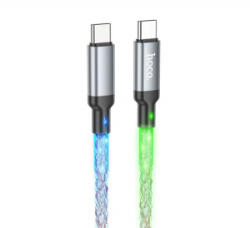 hoco. U112 adatkábel (Type-C - Type-C, 60W, gyorstöltő, 100cm, LED fény) FEKETE (U112_C_C_B) - aqua