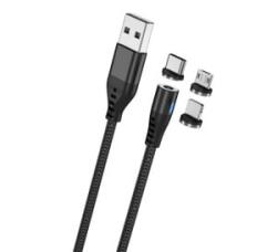 Maxlife töltőkábel 3in1 (USB - lightning/Type-C/microUSB, 100cm, mágneses) FEKETE (MXUC-02) (MXUC-02)