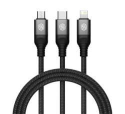 Nillkin SWIFT PRO adatkábel 3in1 (USB - lightning/microUSB/Type-C, 4.4A, gyorstöltő, 150cm, cipőfűző) FEKETE (GP-155029)