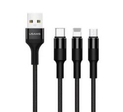USAMS U5 töltőkábel 3in1 (USB - lightning/microUSB/Type-C, 2A, 150cm, cipőfűző) FEKETE (SJ2193IN101)