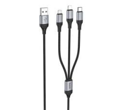 hoco. X102 töltőkábel 3in1 (USB - lightning/microUSB/Type-C, 2.4A, 100cm, cipőfűző) FEKETE (X102_B)