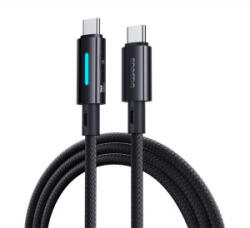 Baseus adatkábel (Type-C - Type-C, 2.4A, 100W, PD gyorstöltő, 100cm, cipőfűző, törésgátló, LED kijelző) FEKETE (P10379000121-00) (P10379000121-00) - aqua