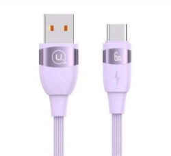 USAMS U85 adatkábel (USB - Type-C, 6A, gyorstöltő, 200cm, cipőfűző) LILA (SJ631USB02)