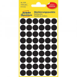 Avery Etikett címke, o12mm, jelölésre, 54 címke/ív, 5 ív/doboz, fekete (3140) (3140)