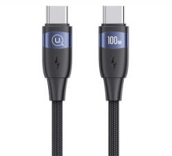 USAMS U85 adatkábel (Type-C - Type-C, 100W, PD gyorstöltő, 120cm, cipőfűző) FEKETE (SJ632USB01)