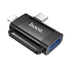 hoco. UA31F adapter 2in1 (USB aljzat - Type-C/lightning, OTG, adatátvitel és töltés) FEKETE (UA31F_B)