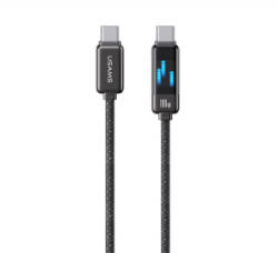 USAMS METEOR adatkábel (Type-C - Type-C, 100W, PD gyorstöltő, 120cm, cipőfűző, LED kijelző) FEKETE (SJ744USB01)