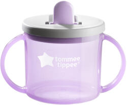 Tommee Tippee Чаша с дръжки и прибиращ се твърд накрайник Tommee Tippee - First Cup, Лилава, 190 ml, 4 m+ (TT.0243)