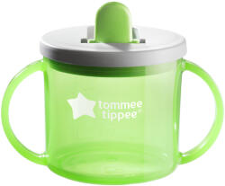 Tommee Tippee Чаша с дръжки и прибиращ се твърд накрайник Tommee Tippee - First Cup, Зелена, 190 ml, 4 m+ (TT.0242)