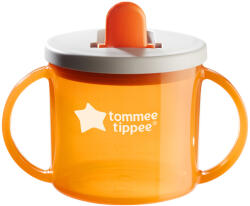 Tommee Tippee Чаша с дръжки и прибиращ се твърд накрайник Tommee Tippee - First Cup, Оранжева, 190 ml, 4 m+ (TT.0241)