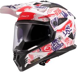 LS2 MX702 Pioneer II Fantasy enduro motoros bukósisak fehér-piros-kék