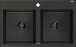 Mexen Hektor chiuvetă de granit cu 2 cuve 800 x 480 mm, negru/auriu metalic, sifon negru - 6521802000-75-B (6521802000-75-B) Chiuveta