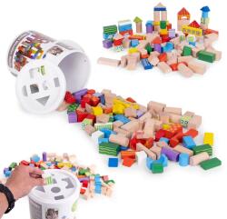 Eco Toys Fa építőkocka készlet 100 db, formaillesztő fedeles vödör (2003)