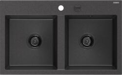 Mexen Hektor chiuvetă din granit cu 2 compartimente 800 x 480 mm, negru pătat, sifon negru - 6521802000-76-B (6521802000-76-B) Chiuveta