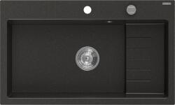 Mexen Omar chiuvetă de bucătărie din granit cu 1 cameră 800 x 480 mm, negru/auriu metalic, sifon crom - 6520801005-75 (6520801005-75) Chiuveta