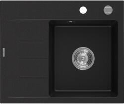 Mexen Ben chiuvetă de granit cu o cuvă, cu scurgător, dreapta 600 x 500 mm, negru, sifon cromat - 6523605000-77 (6523605000-77) Chiuveta