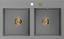Mexen Hektor chiuvetă de granit cu 2 compartimente 800 x 480 mm, gri, sifon auriu - 6521802000-71-G (6521802000-71-G) Chiuveta