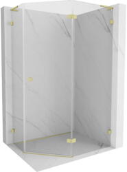Mexen Lunar L cabină de duș pentagonală pivotantă dreapta 90 x 80 cm, transparentă, auriu periată - 831L-090P-080L-55-00-P (831L-090P-080L-55-00-P)