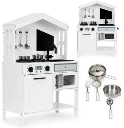 ECOTOYS Fa gyerek játékkonyha sütővel, mikrohullámúval, 2 főzőlappal, 5 kiegészítő (PLK563W)