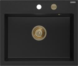 Mexen Oscar chiuvetă de bucătărie granit cu 1 compartiment 580 x 490 mm, negru, sifon auriu - 6519581000-77-G (6519581000-77-G) Chiuveta