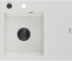 Mexen Ben chiuvetă de granit cu 1 compartiment și scurgător, stânga 600 x 500 mm, alb, sifon negru - 6522605000-20-B (6522605000-20-B) Chiuveta