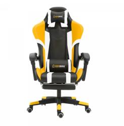 Herzberg Ergonomikus gamer- és irodai szék, sárga, lábtartóval, 90-140° döntés, 120 kg (HG-8083-YLW)