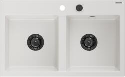 Mexen Hektor chiuvetă de bucătărie din granit cu 2 compartimente 800 x 480 mm, albă, sifon negru - 6521802000-20-B (6521802000-20-B) Chiuveta