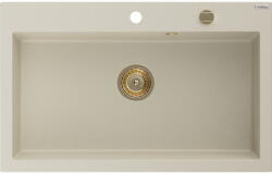 Mexen Elix chiuvetă de bucătărie din granit cu 1 compartiment 800 x 500 mm, bej, sifon aurit - 6527801005-69-G (6527801005-69-G) Chiuveta